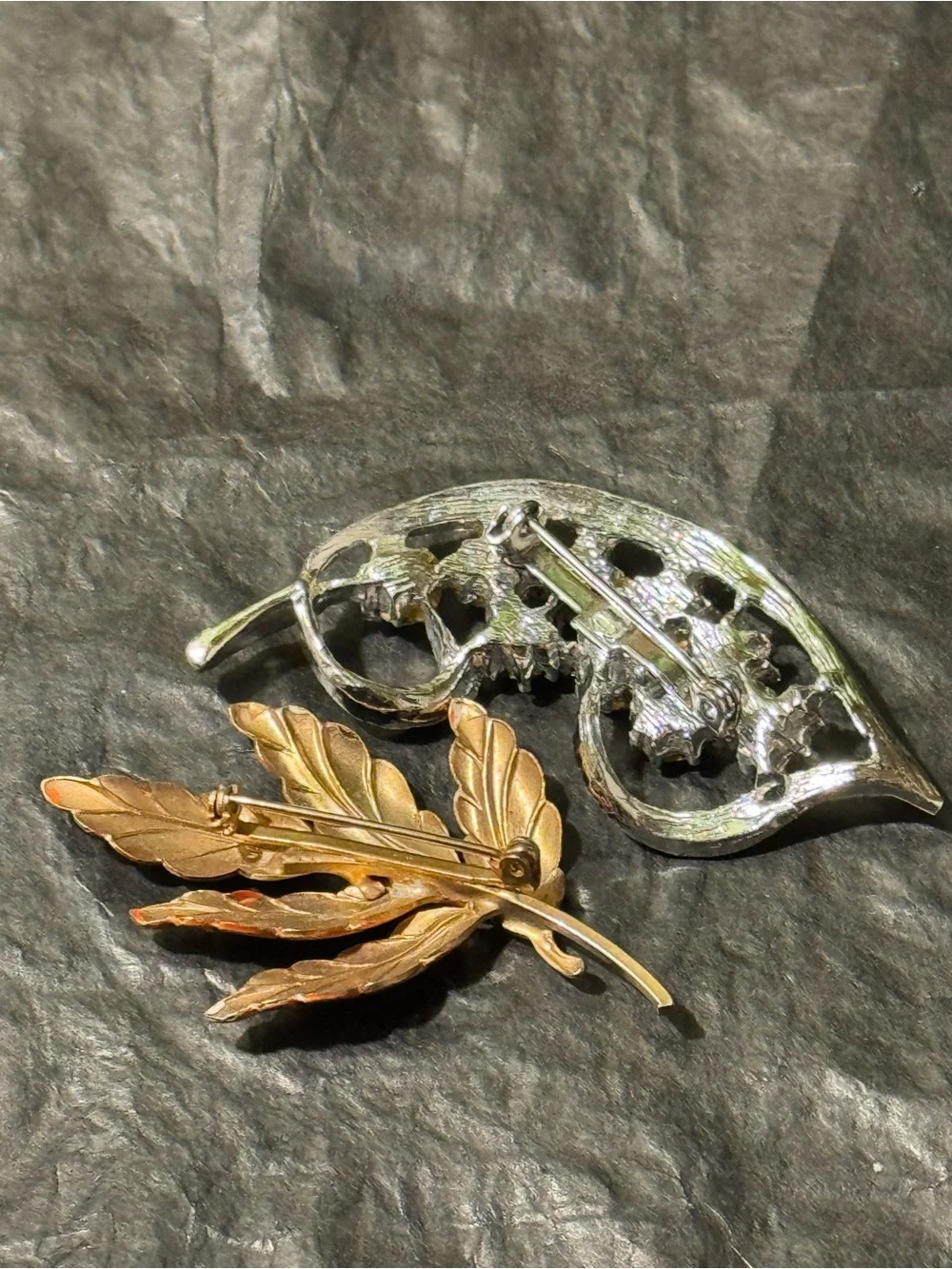 Orange Leaf Brooch and Silver-tone blue rhinestone-Women's Fashion Accessory